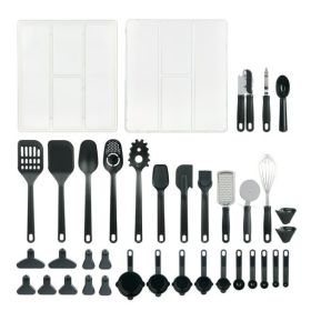 36 Piece Kitchen Gadget Set with Kitchen Cooking Utensils, and Drawer Organizer, Black