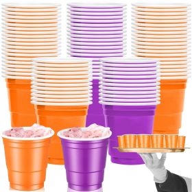 50 Pcs Mini Disposable Shot Glasses Halloween Plastic Shot Glasses Bulk Orange Purple 2 oz Party Cups for Wine Whiskey Food Halloween Party Drink