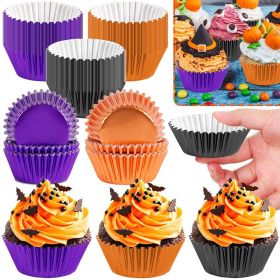 300 Pcs Halloween Foil Cupcake Liners Black Purple Orange Foil Metallic Cupcake Wrappers Halloween Party Standard for Halloween Party Birthday