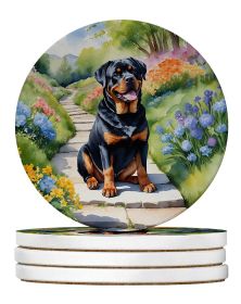 Rottweiler Spring Path Large Sandstone Coasters Pack of 4 Absorbent Round Coasters Decor Gifts for Men or Women, 4 in, Multicolor
