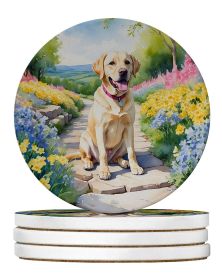 Labrador Retriever Spring Path Large Sandstone Coasters Pack of 4 Absorbent Round Coasters Decor Gifts for Men or Women, 4 in, Multicolor