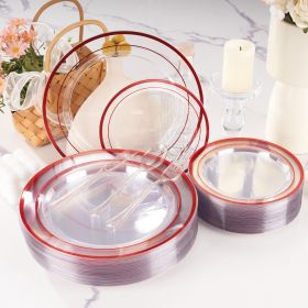 The plastic dinner plate set is suitable for a gathering of 50 people (Color: Red)